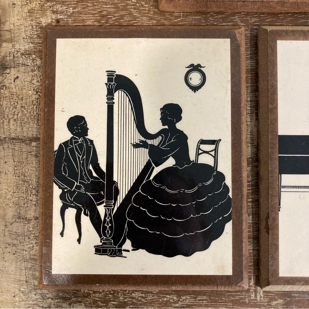 Vintage Set of 3 Victorian Revival Music Silhouette Prints - Black on Cream - Picture 3 of 16